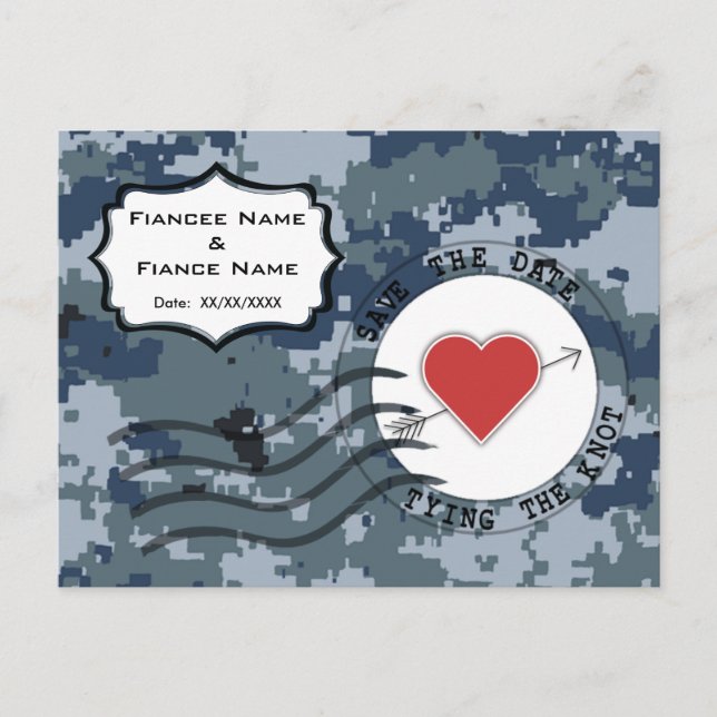 Postal De Anuncios USN Navy Fecha de guardado y Corazón (Anverso)
