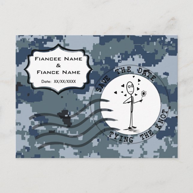 Postal De Anuncios USN Navy Fecha de guardado y Corazones (Anverso)