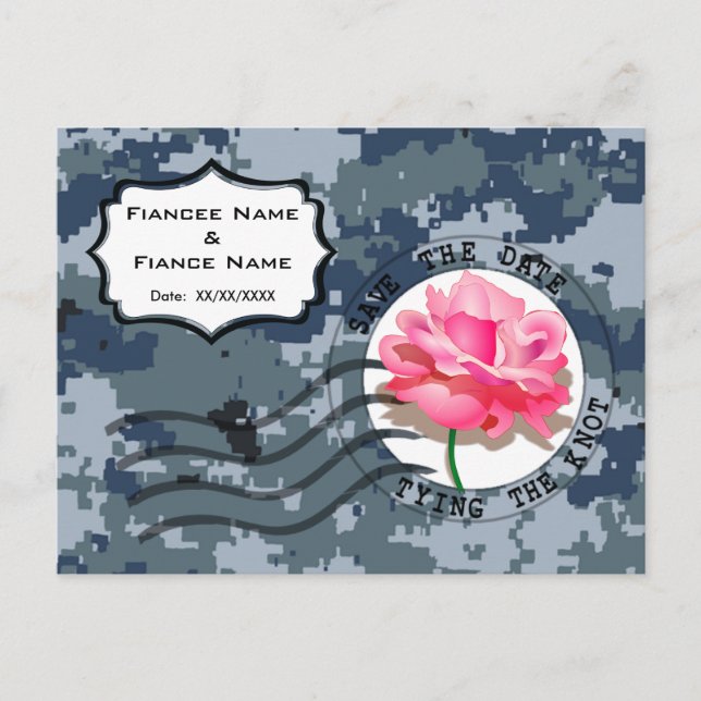 Postal De Anuncios USN Navy Fecha de guardado y Rosa (Anverso)