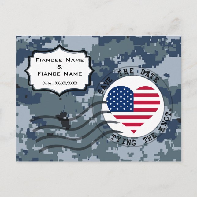 Postal De Anuncios USN Navy Save the Date y Corazón Americano (Anverso)