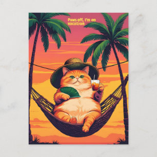 Postal De Anuncios Vacaciones divertidas de gato de verano retro