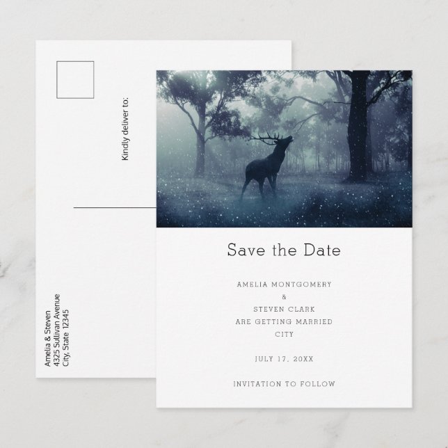 Postal De Anuncios Venado con ángeles en un Boda forestal oscuro (Anverso / Reverso)