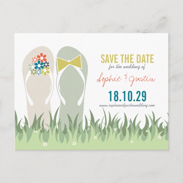 Postal De Anuncios Verano Grass Daisies Cute Flip Flops Guardar La Fe (Anverso)