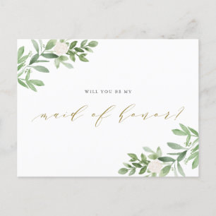Postal De Anuncios Verde Acuarela ¿Quieres Ser Mi Dama de Honor?