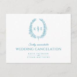 Postal De Anuncios Verde azulado de cancelación de boda por monograma