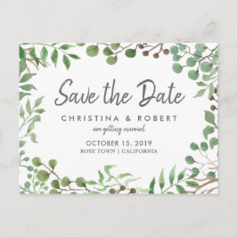 Postal De Anuncios Verde botánico | Hoja | Guardar la fecha