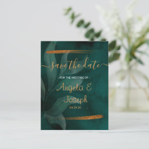 Postal De Anuncios verde esmeralda moderno y deja Save the Date