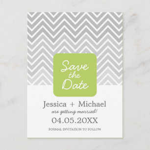Postal De Anuncios Verde Gris Ombre Chevron Boda Guardar La Fecha Anu