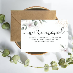 Postal De Anuncios Verde Suave Acuarela de Hoja y Flor Dorado