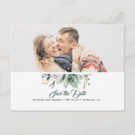 Postal De Anuncios Verde suculento Rosa Blanca Foto de Ahorro de Fech