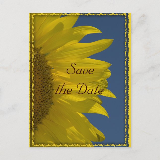 Postal De Anuncios Vertical Girasoles y Cielo de Boda Save the Date (Anverso)