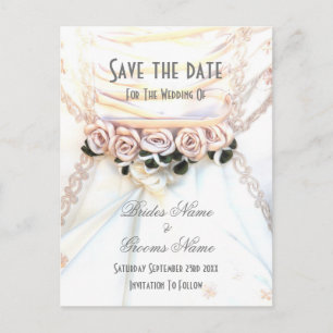 Postal De Anuncios Vestimenta de boda de rosa floral de pimienta salv