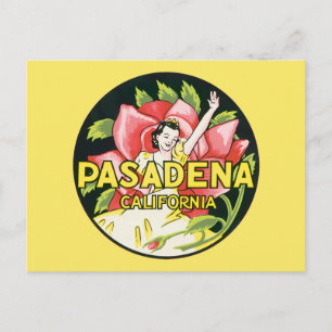 Postal De Anuncios Viajes Antiguos, Pasadena California, Dama y Rosa