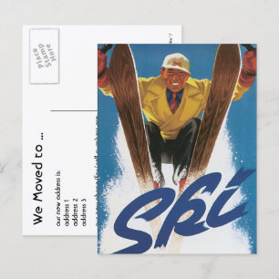 Postal De Anuncios Viajes de vintage, Nieve para esquiar, cambio de d