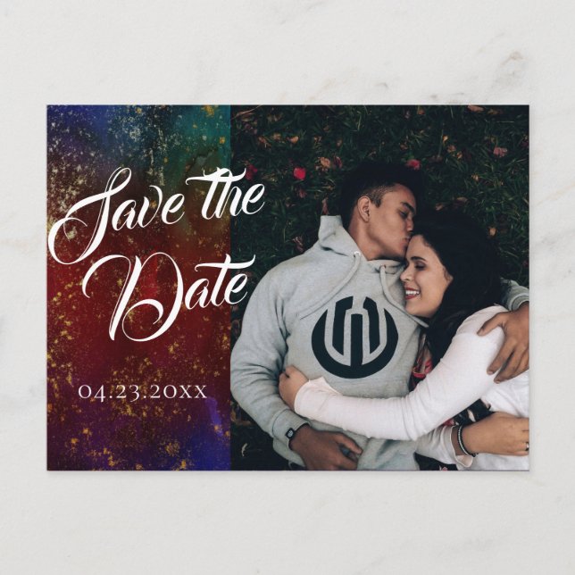 Postal De Anuncios Vibrantes jirones | Foto de la fecha de la boda en (Anverso)