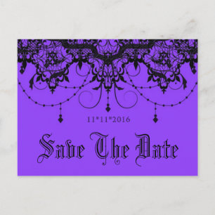 Postal De Anuncios Victoriano Lace Purple Save The Date Postcard