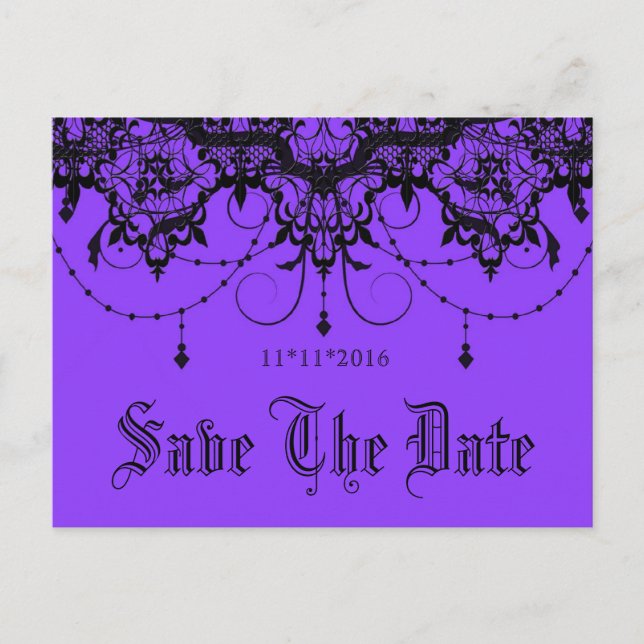 Postal De Anuncios Victoriano Lace Purple Save The Date Postcard (Anverso)