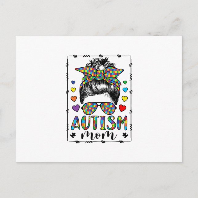 Postal De Anuncios Vida de mamá autista, moño desordenado, Día de la  (Anverso)