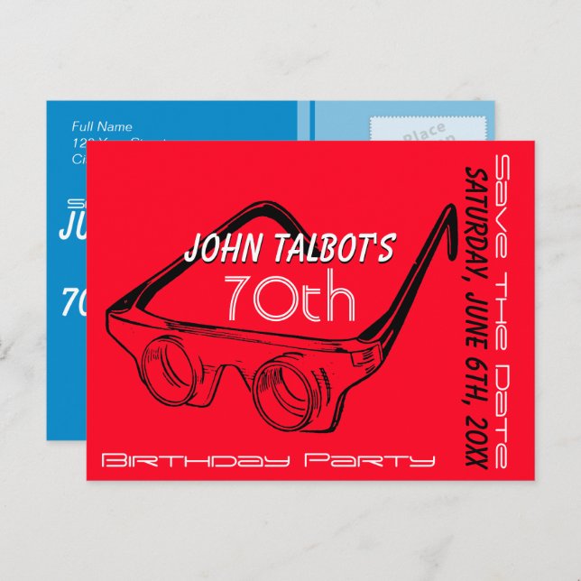 Postal De Anuncios Vidrio 3D 70 cumpleaños Guardar la fecha (Anverso / Reverso)