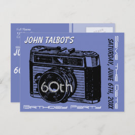 Postal De Anuncios Vieja Cámara 60 cumpleaños fiesta Guardar la fecha
