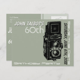 Postal De Anuncios Vieja Cámara 60 cumpleaños fiesta Guardar la fecha