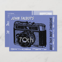 Postal De Anuncios Vieja Cámara 70 cumpleaños fiesta Guardar la fecha