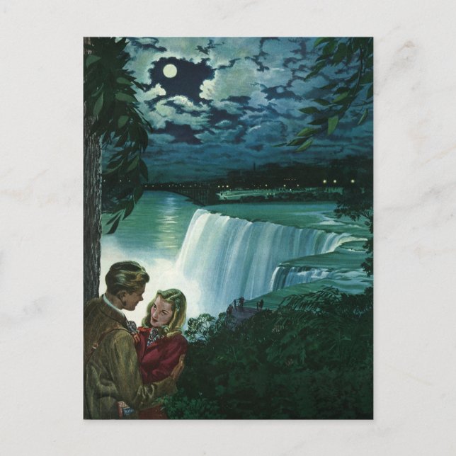 Postal De Anuncios Viejos recién casados en las Cataratas del Niágara (Anverso)
