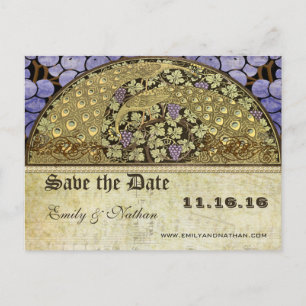 Postal De Anuncios Viñedo Art Nouveau Pavos Reales Salva la Fecha