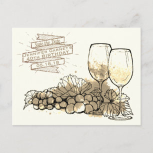 Postal De Anuncios Vino Guarda la Fecha Fiesta de Cumpleaños Elegante