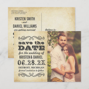 Postal De Anuncios Vintage Black Flourish Boda Photo Save the Date