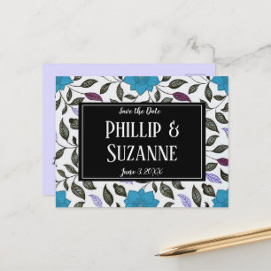Postal De Anuncios Vintage Blue Floral Pattern Save the Date