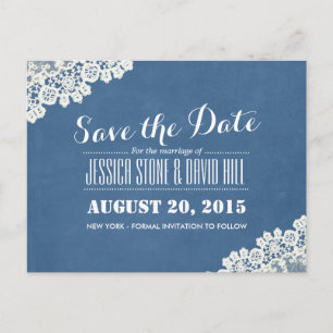 Postal De Anuncios Vintage Blue Lace Corner Wedding Save the Date