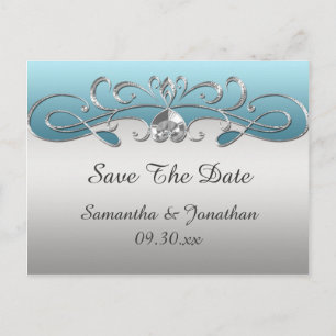 Postal De Anuncios Vintage Blue Silver Ornate Swirls Guardar La Fecha