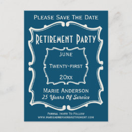 Postal De Anuncios Vintage Blue White Save the Date Retirement Fiesta