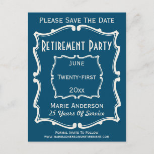 Postal De Anuncios Vintage Blue White Save the Date Retirement Fiesta