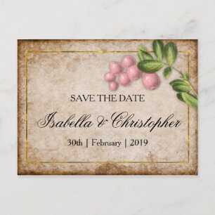 Postal De Anuncios Vintage Boda de Berries Rosadas Salva la fecha
