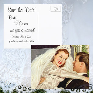 Postal De Anuncios Vintage boda de recién casados con novios en el ma