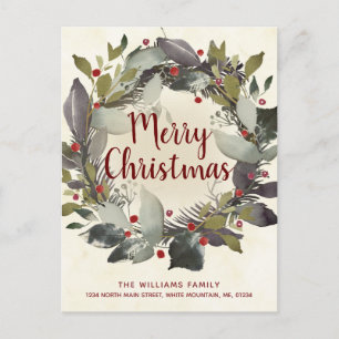 Postal De Anuncios Vintage Christmas Green Holly Berry Wreath Moving