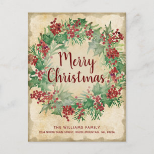 Postal De Anuncios Vintage Christmas Green Holly Berry Wreath Moving