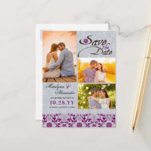 Postal De Anuncios Vintage Damask Lace Orchid Photo Save The Date