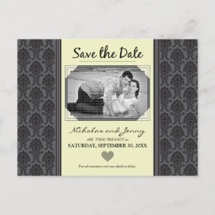 Postal De Anuncios Vintage Damask Photo Citrus Yellow Save the Date