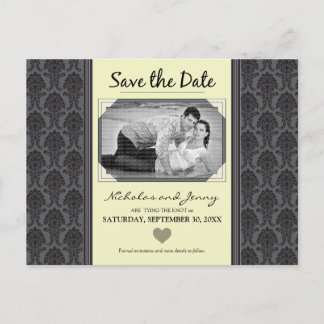 Postal De Anuncios Vintage Damask Photo Citrus Yellow Save the Date