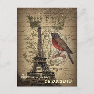 Postal De Anuncios Vintage Eiffel Tower Paris Wedding salve la fecha