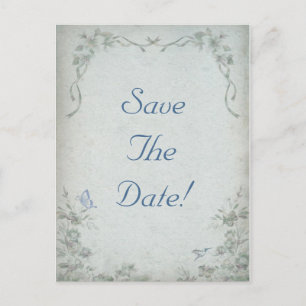 Postal De Anuncios Vintage Floral Blue Wedding Save The Date