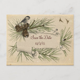Postal De Anuncios Vintage, Invierno, Boda de Campo, Guarde la Fecha