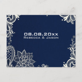 Postal De Anuncios vintage lace boda azul marino salva la fecha