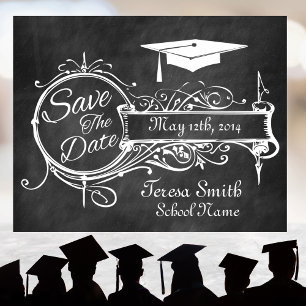 Postal De Anuncios Vintage Ornament & Chalk Graduation Guardar La Fec
