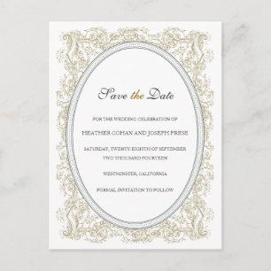 Postal De Anuncios Vintage Ornate Gold & Grey Save the Date