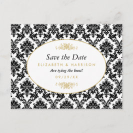 Postal De Anuncios Vintage Oro, Negro y Blanco Damask Save The Date