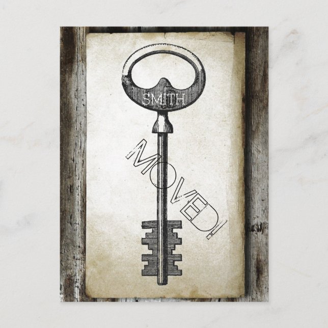 Postal De Anuncios Vintage Parchment Antique Key Cambio de dirección (Anverso)
